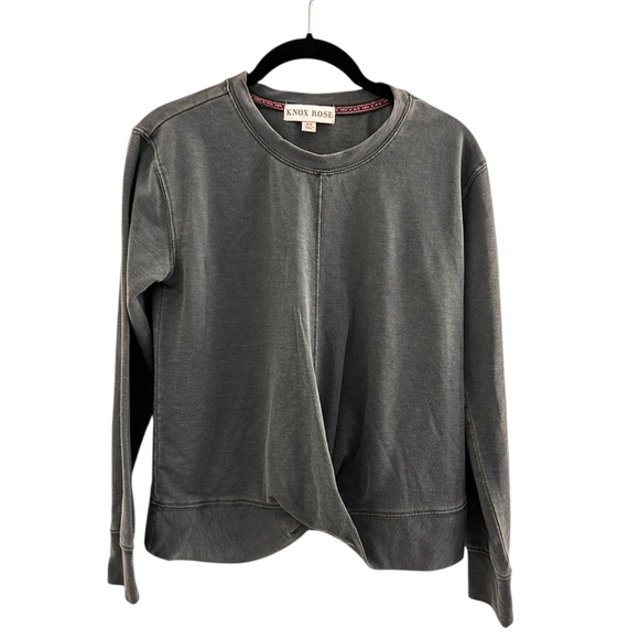 💚KNOX ROSE Gray/ Green Long Sleeve Twisted Front Swearshirt - Picture 1 of 7